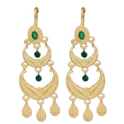 Chic Gold Color Long Drop Earring For Women Tassels Earring Relief Pattern Middle East Ethnic Jewelry