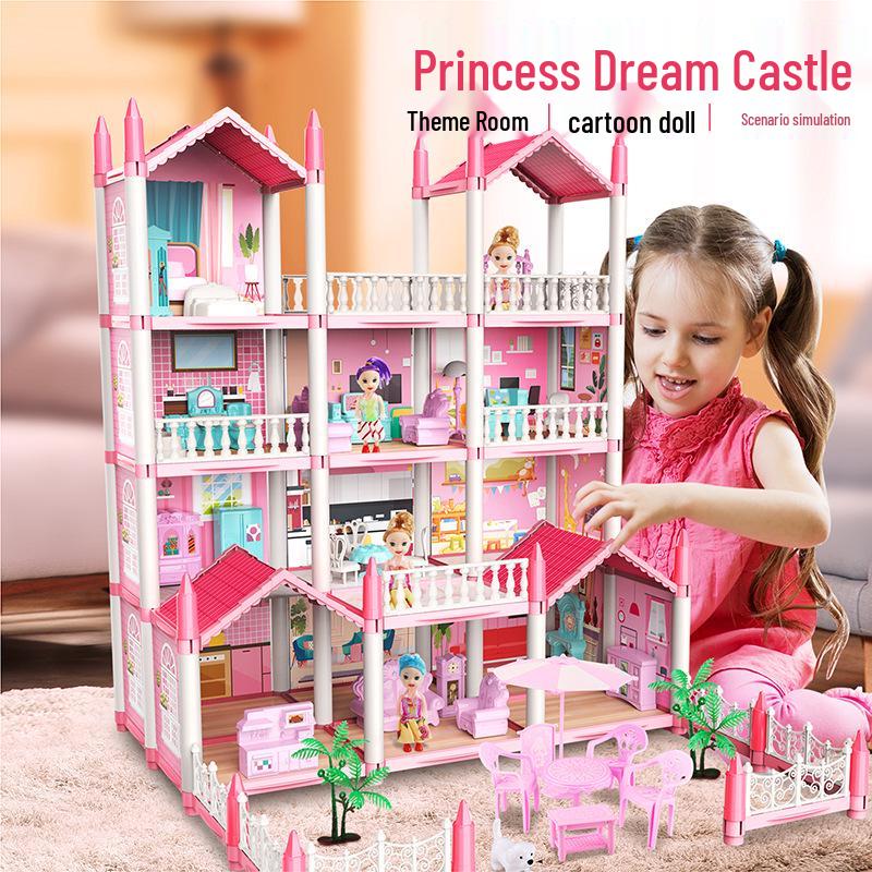 DIY Princess Castle Dollhouse with Lights for Girls' Pretend Play