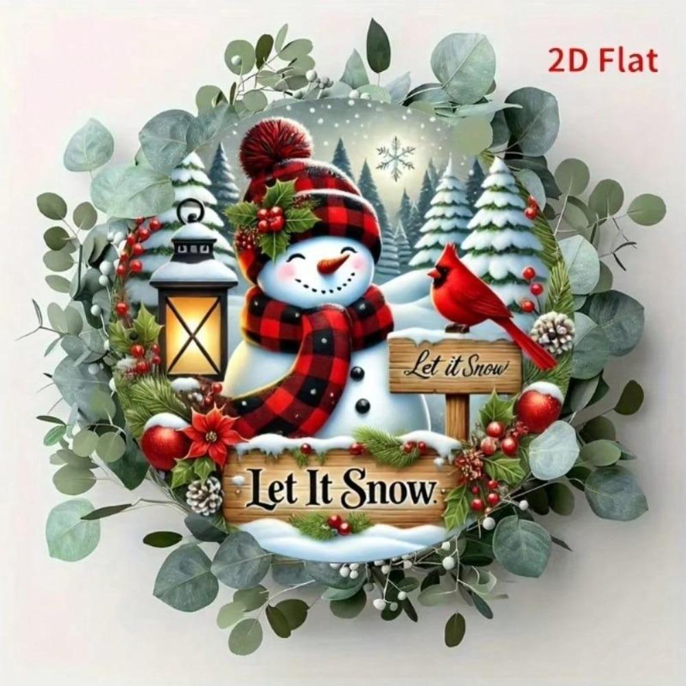 Vintage Christmas Wreath Iron Sign Snowman Winter Decor