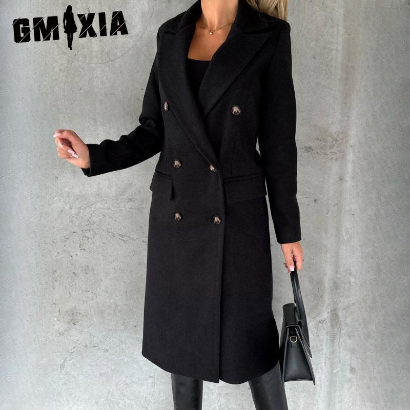 GMXIA Damen Vintage Casual Gitterdruck Herbst Winter Langarm Polokragen Jacken & Mäntel