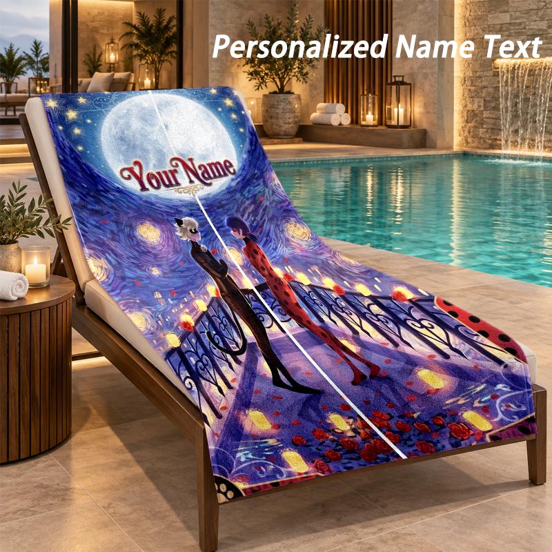 Miraculous Ladybug Custom Name Beach Towel Large Soft Towel for Indoor Bathroom Outdoor Beach