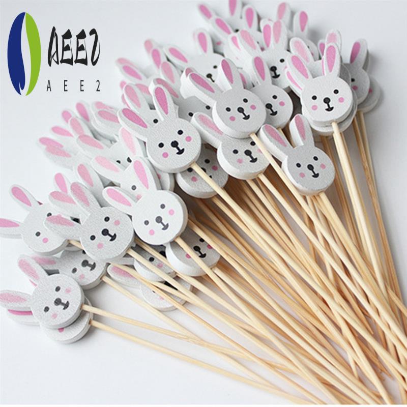 AEE2-100Pcs Easter Disposable Bamboo Skewers Easter Eggs Fruit Fork Food Picks Sandwich Buffet Stick Easter Decoration