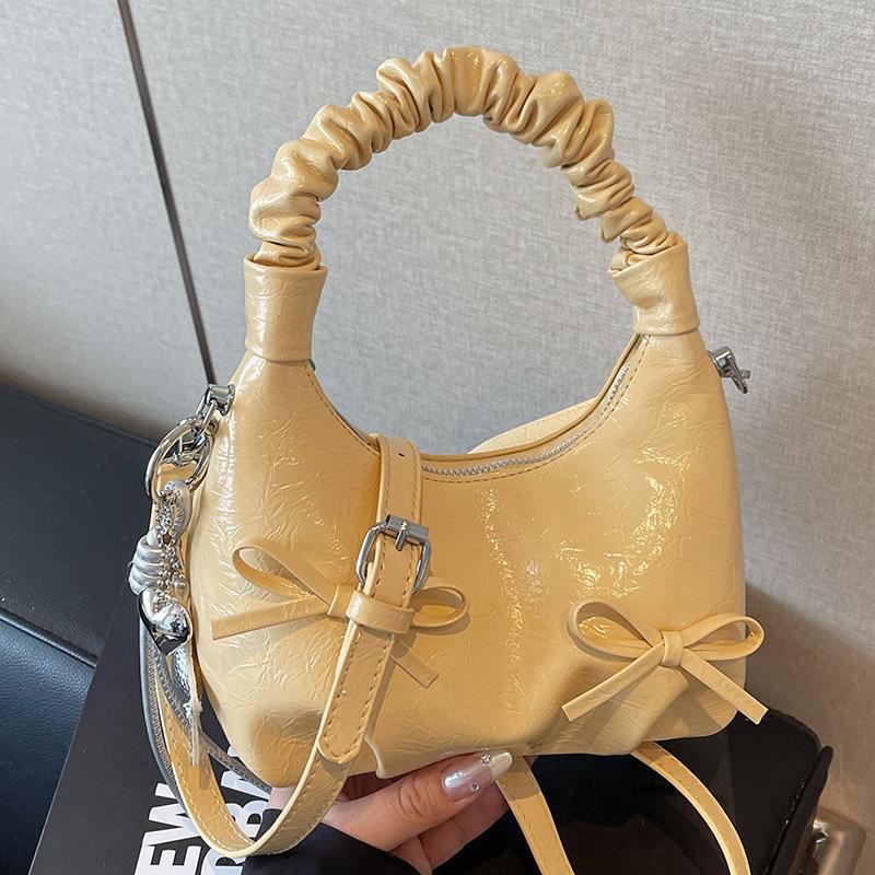 2025 summer new bow underarm bag women's leisure commuting niche pleated cloud bag dumpling bag