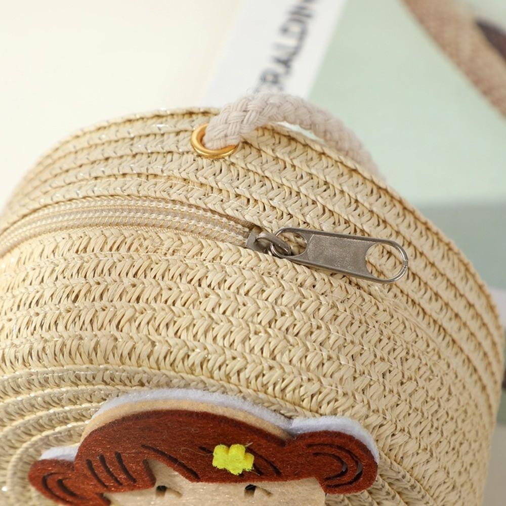 Creative Handmade Woven Straw Shoulder Bags Cute Lightweight Crossbody Bag Flower Beach Bag for Children