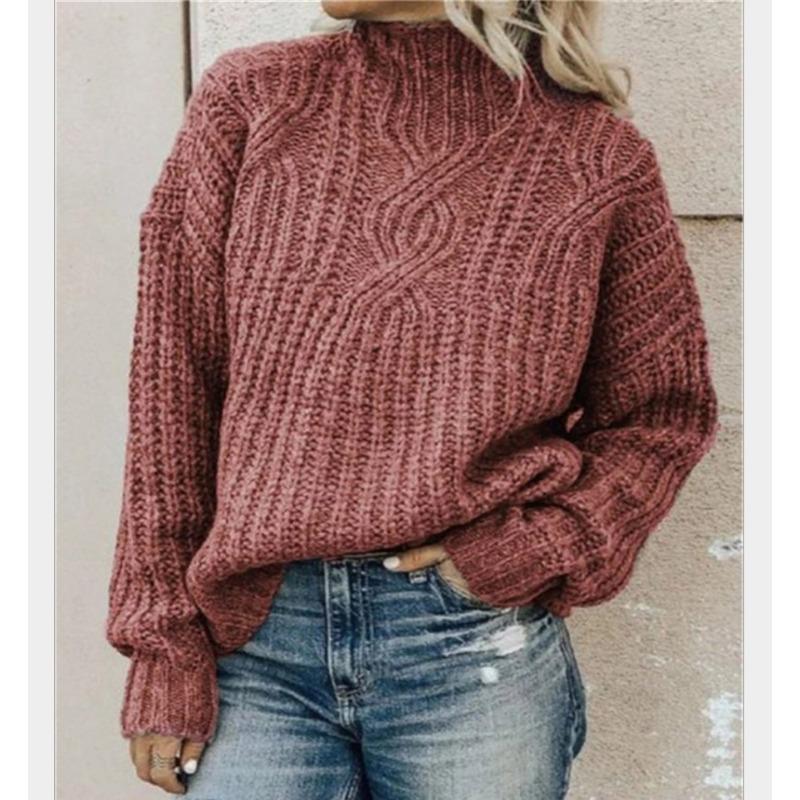 Podzim Zima Svetr s vysokým límcem Jednobarevný Dámský Volný Univerzální Ležérní Pletený Spodní Pulovr Top