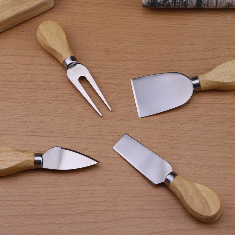 Oak Handle Cheese Knife Set Cheese Pizza Stainless Steel Cheese Knife Gift Box Black