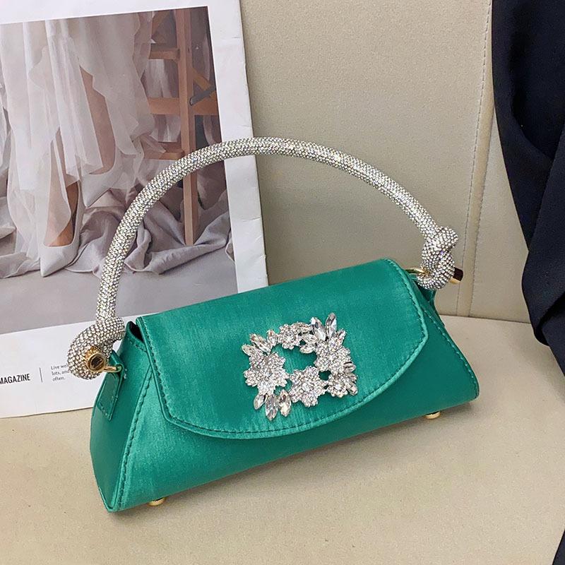 

Water Diamond Flower Crescent Trapezoidal Square Buckle Handbag Banquet Silk Satin Small Square Bag