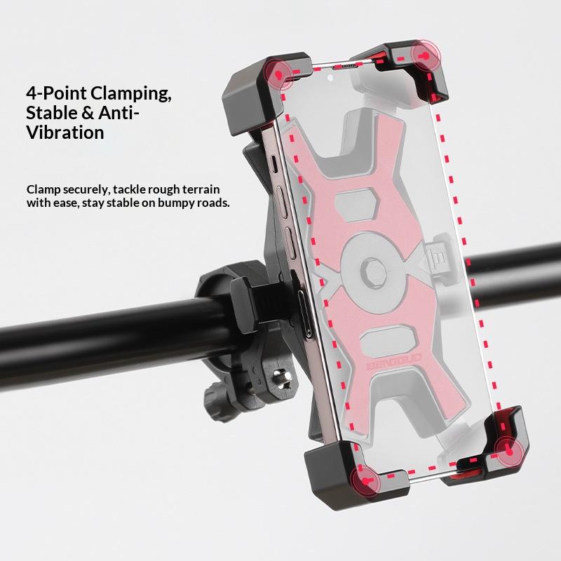 BENGGUO 4-Claw Bicycle Phone Mount 360 Degree Rotation Shockproof Motorcycle Cell Phone Bracket