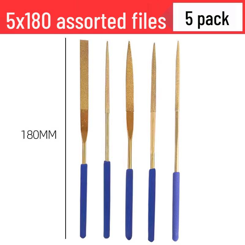 Titanium-Plated Diamond File Set: Flat/Incline with Extra Grade Carborundum for Precision Shaping, Free Shipping