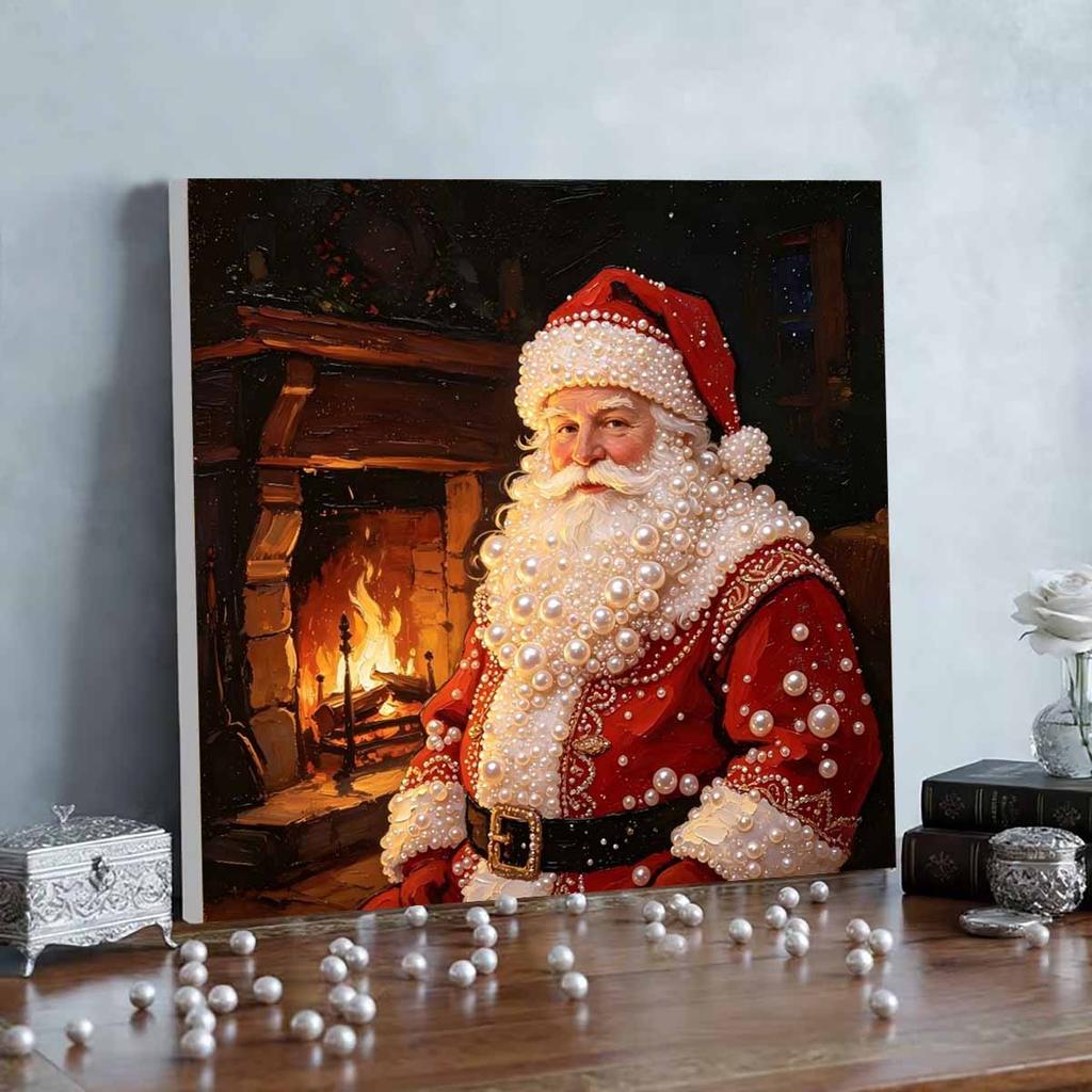 DIY Mini gerahmtes Perlenmalerei-Set Perlen Weihnachtsmann Kamin Leinwand Heimdeko Malerei