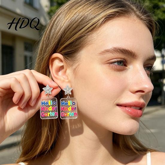 Creative School Season Jewelry 1 Pair Back to Earrings Colorful Acrylic Letter Dangle Campus Atmosphere Accessories Drop First Day of Appreciation