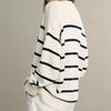 Vintage V-neck Black White Striped Knitted Cardigan Women's Autumn Winter Contrasting Colors Oversized Sweater Lazy Coats Women