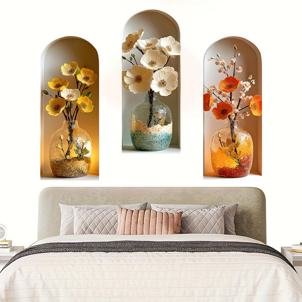 Simulated Three Color Glass Vase Study Room Bedroom Dining Room Background Wall Decorative Stickers