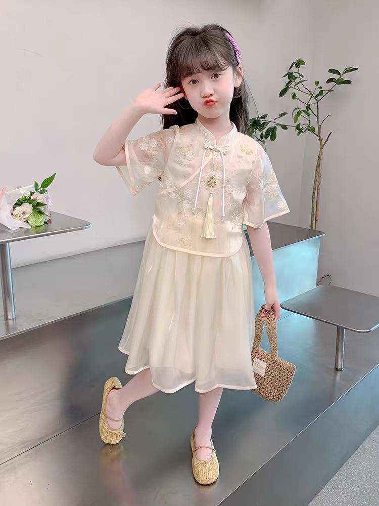 Summer Girls New Chinese Princess Dress Elegant Kids Hanfu Inspired Outfit Set