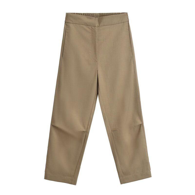 Fashion Style 2024 Summer New Arrival Women's Linen Blended Asymmetric round Neck Tops High Waist Pants 4043051