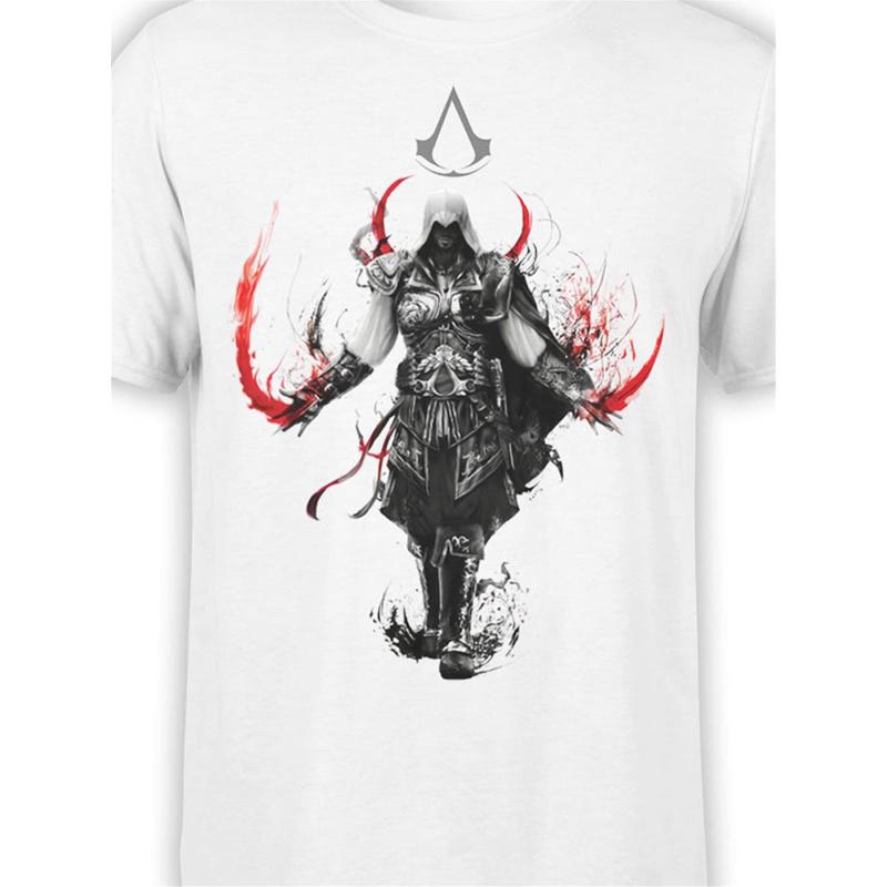 T-shirt Grafica Assassin'S Brotherhood - Maglietta Bianca con Dettagli Rossi - Tessuto Morbido e Traspirante per Gaming, Cosplay e Uso Quotidiano - Unisex a Maniche Corte