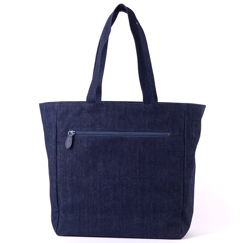 Aurora Okayama Denim Tote Bag, Made in Japan, A4 Size, Shoulder Strap, Zippered, Diaper Bag (Indigo Blue)