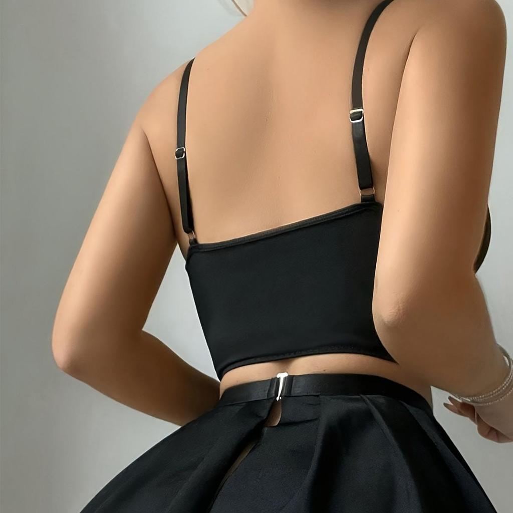 Sexy European & American Lace Two-Piece Maid Lingerie Set with White Edged Hollow Camisole