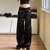 Pantalones acampanados de satén de tiro bajo casuales hipster de diseñador para mujer con múltiples bolsillos
