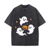 Cute Halloween Ghost Parade Pumpkin Loose Solid Distressed T Shirt American Casual Crew Neck Top