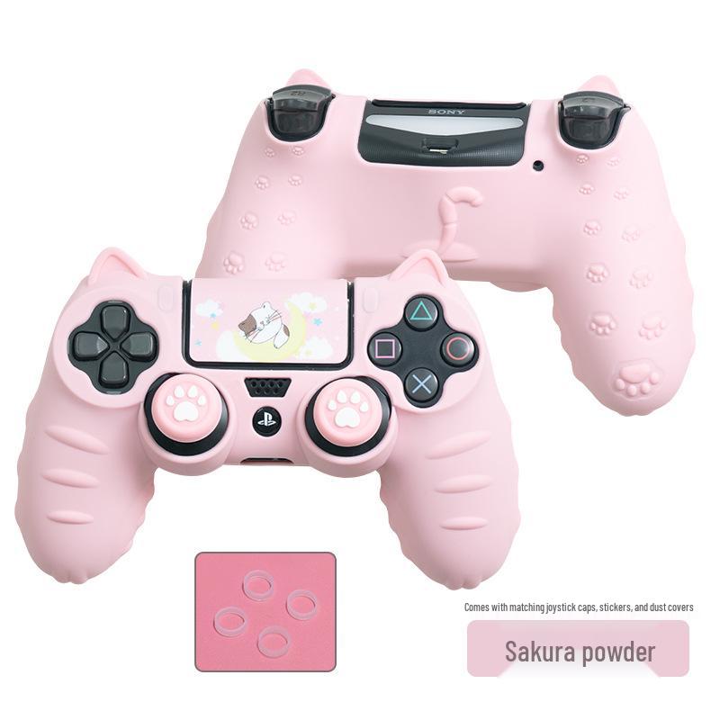 Cartoon Cute Silicone PS4 Controller Case with Joystick Caps, Stickers & Anti-Dust Ring