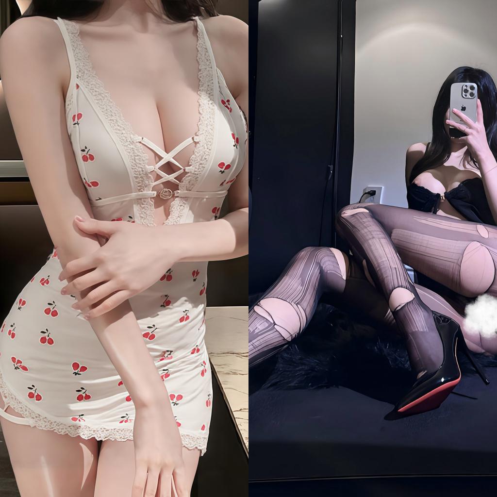 Sex Unterwäsche Mädchen sexy kostenlos kleine Brust Pyjamas süß reine Begierde Bett Versuchung Kirsche Nachthemd Träger Hüftwickel