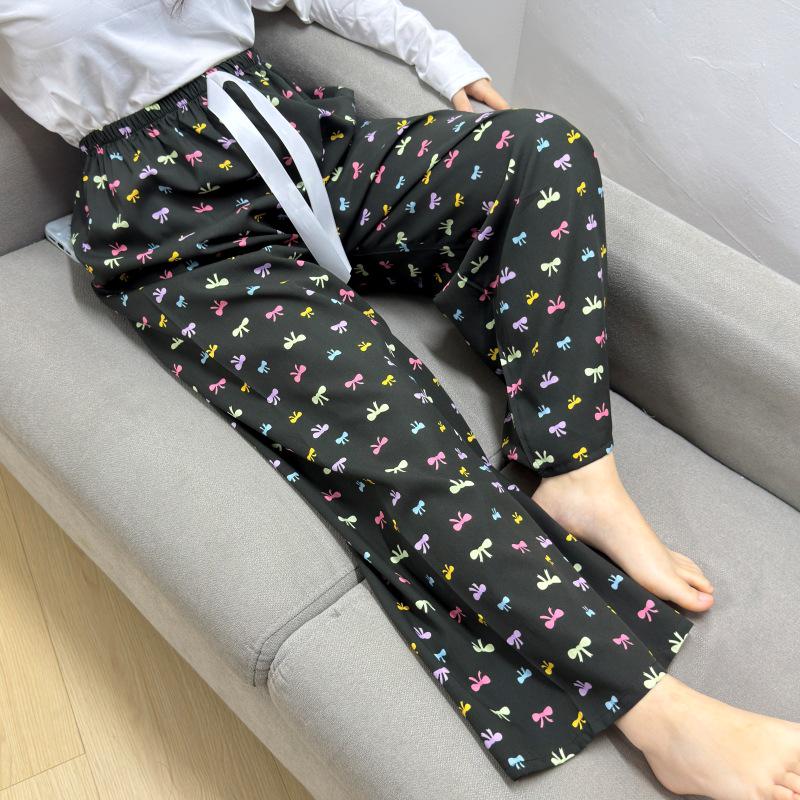 Damen-Blumen-Baumwoll-Seiden-Pyjama - Große Größen, Sommer, Leicht, Für draußen, Gerades Bein, Lockerer Schnitt
