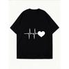 White Oversized T Shirt With Heartbeat And Heart Print For Casual Wear