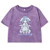 Harajuku Anime Girl Design Print Washed Crop Top Womens Street Fitness T-Shirts Summer Tees Cotton Casual Short Sleeve