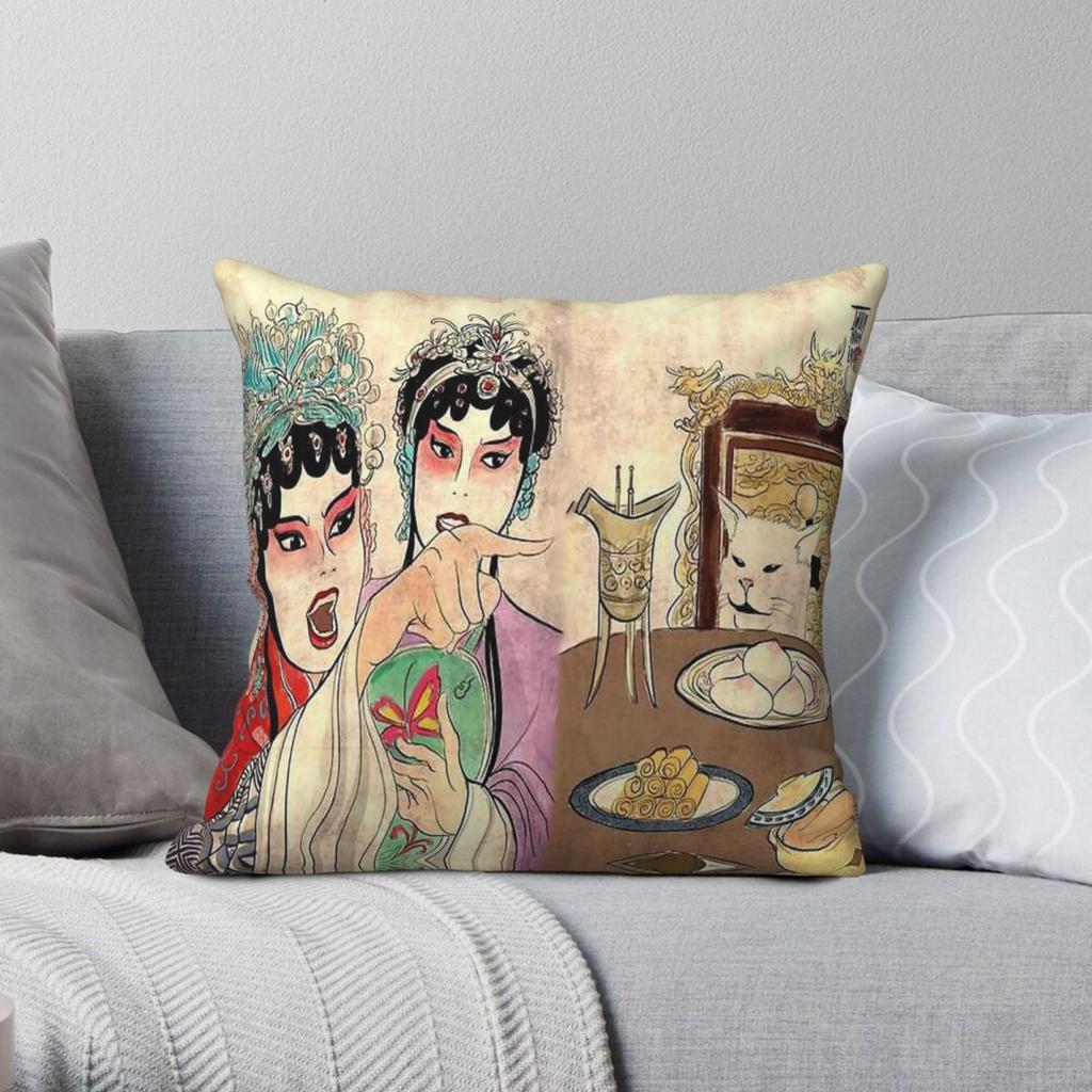 Woman Yelling At Cat Old Japanese Pillowcase Polyester Linen Velvet Creative Zip Decor Home Cushion Cover
