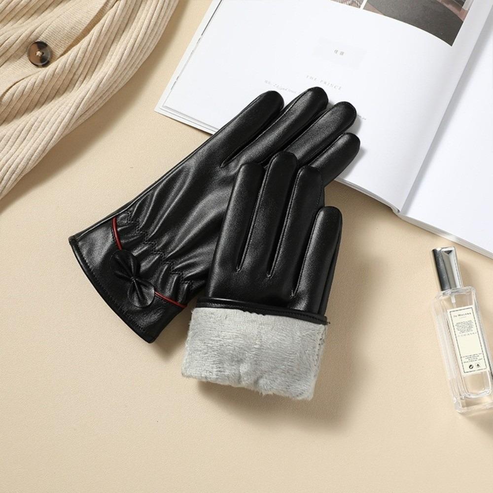 New PU Leather Winter Gloves Waterproof Warm Touch Screen Gloves Coldproof Touchable Screen Windproof Cold Proof Gloves Women