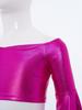 Flickors Prestanda Crop Top Lång Utställd Ärm Off Shoulder Metallisk Design Födelsedagsfest Toppar