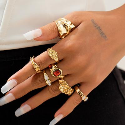 Sweet Cool Ins Lava Geometric Diamond Set Gemstone Ring Set, Personalized Liquid Alloy Glossy Ring.