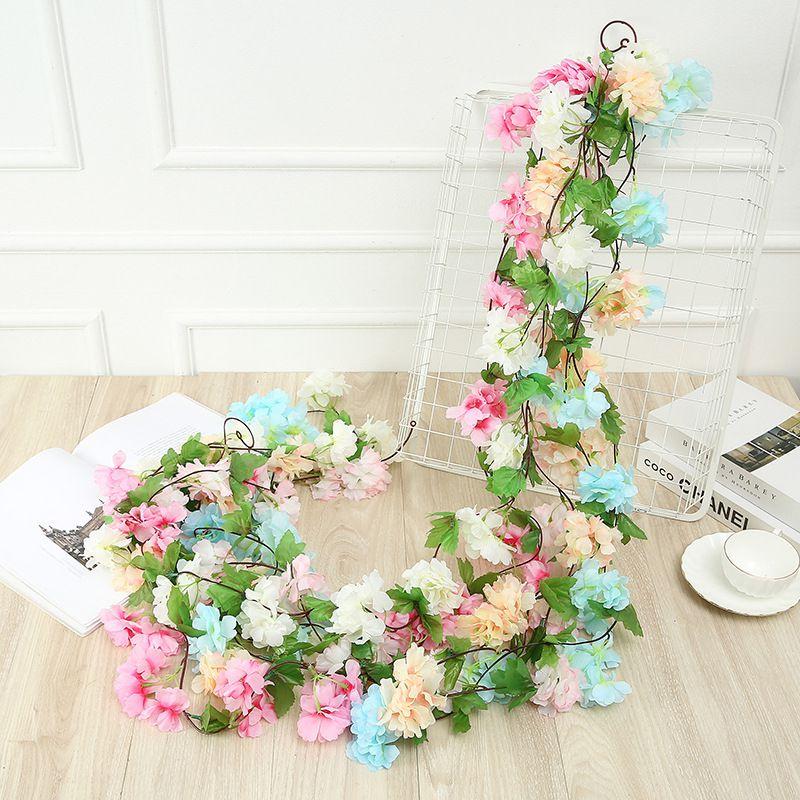 Lifelike Silk Cherry Flowers Garland For Weddings And Home Decoration 2.2m
