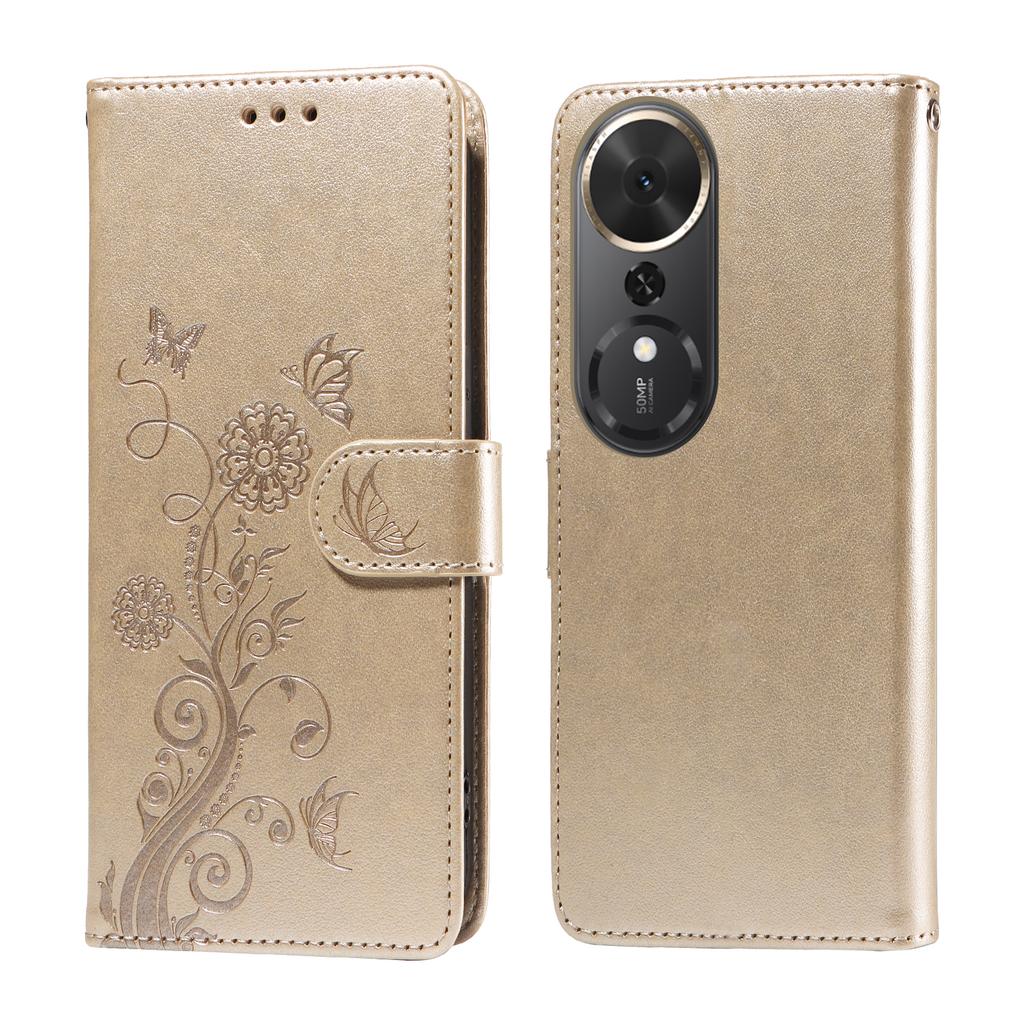 For Honor Play 70 Plus 5G Leather Case Butterfly Floral Imprint Wallet Stand Cover