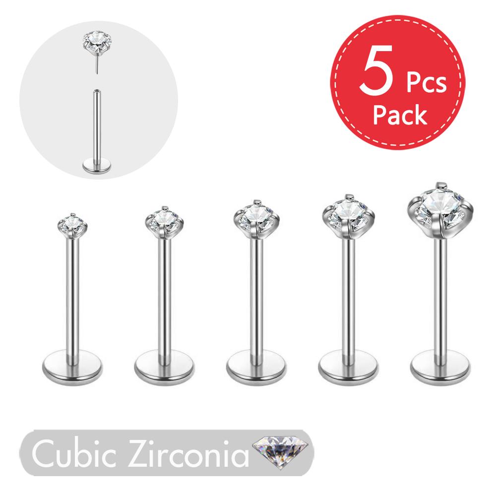 

5Pcs Threadless Push In Ear Nose Lip Piercing Jewelry for Women Cartilage Tragus Labret Nostril Earrings Cubic Zirconia 18G/20G 0.8x8mm 20G&Round&Nose Rings & Studs&Body