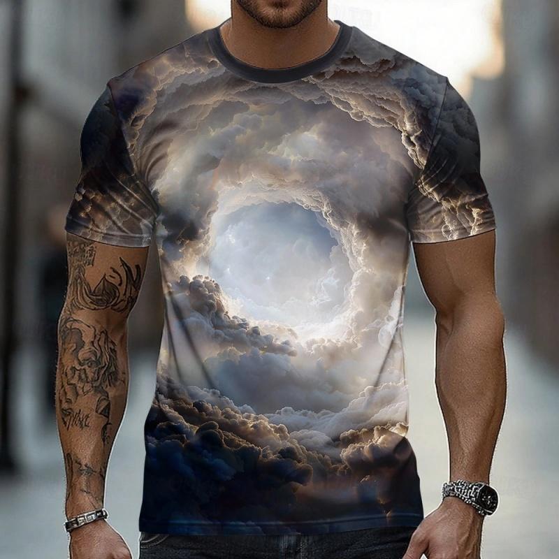 Cloud Cave Pattern T-Shirt For Men Volcanic Erupt 3D Printed Tees