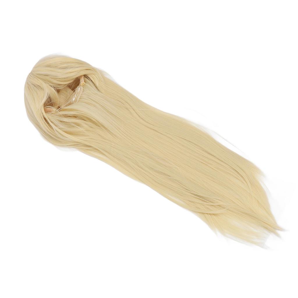 Women Long Blonde Wig with Bangs Synthetic Secure Fit Heat Resistant Fluffy Pale Gold Cosplay Long Blonde Wig