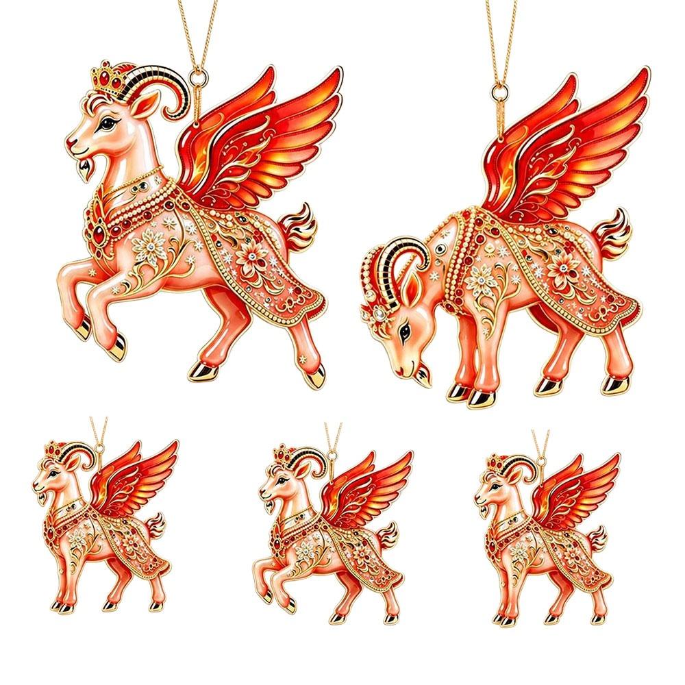 3/4/5PCS 2D Flat Goat Pendant Acrylic Christmas Tree Ornament New Zodiac Goat Souvenir  Bag Charms