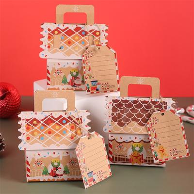 5Pcs Christmas Gingerbread House Packaging Box (Including Ribbon and Elevator), Gingerbread Man Santa Claus Candy Cookie Snack Box, Chris