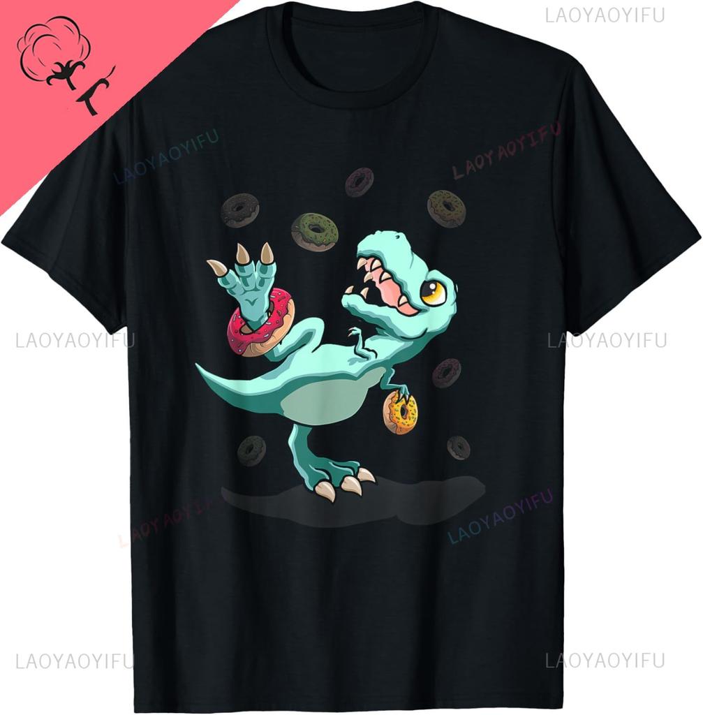 Dinosaur Donut Dino Doughnut Birthday Kids Trex Tshirt Print Original Design Gifts T Shirts Y2k Harajuku Camiseta Hombre