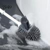 Cleaning Brush Long Handle Toilet with Anti-Slip Grip, Silicone Bristles Curved Resistant Double Head for Deep Stain Removal