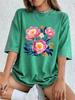 Peony Flowers Printing Washed T-Shirts Womens Cotton Short Sleeve Tops Casual O-Neck Oversized T Shirts Summer Woman Clothes