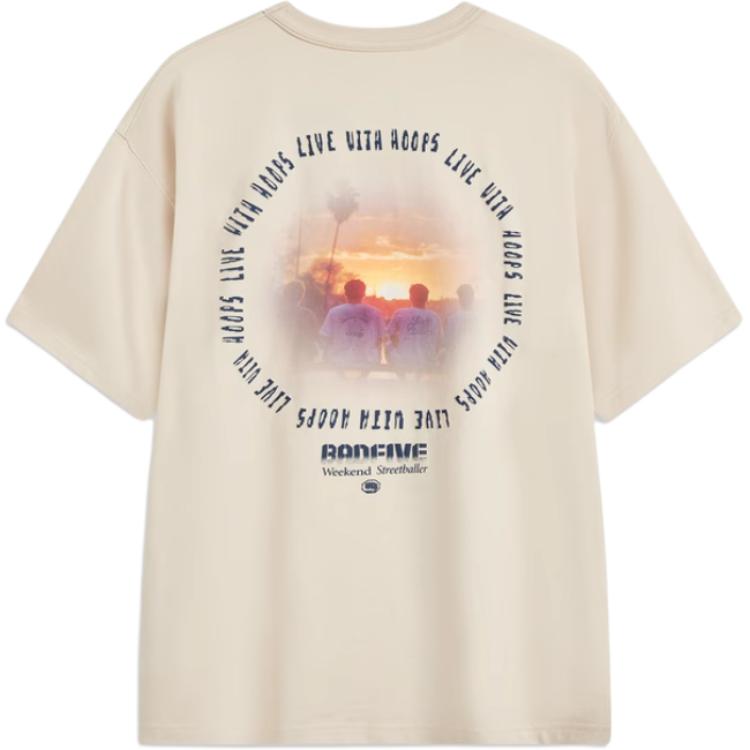 Li-Ning Loose Comfortable Versatile Short Sleeve T-Shirt Men Tops Dune-Khaki AHSV037-3