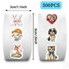 500pcs/Roll Retro Dog Cat Animals Stickers Kawaii Graffiti Decals DIY Suitcase Journal Notebook Cute Cartoon Seal Label Sticker