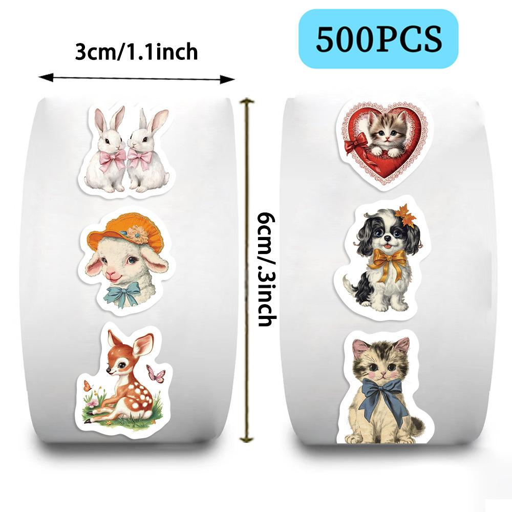 500pcs/Roll Retro Dog Cat Animals Stickers Kawaii Graffiti Decals DIY Suitcase Journal Notebook Cute Cartoon Seal Label Sticker