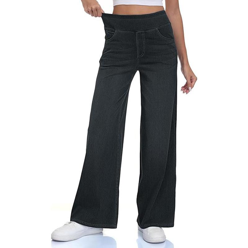 Women High Waisted Wide Leg Jeans Vintage Blue Denim Casual Loose Fit Trousers S
