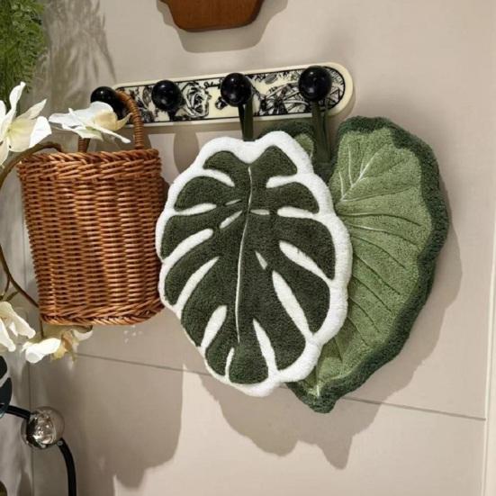 Žalias lapas rankšluostis minkštas sugeriantis Alocasia lapo rankšluostis Monstera lapo rankšluostis su kilpa pakabinimui namų vonios kambariui virtuvei
