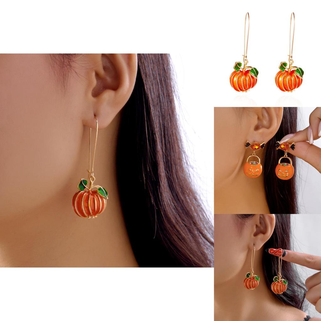 Halloween Pumpkin Skeleton Alloy Earrings With Electric Plating For Cosplay And Party Decor