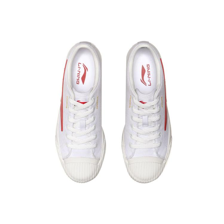 Li Ning Lightweight Coverage Slip Resistant Low top Skateboard Shoes Men's White Red AGCP132-6